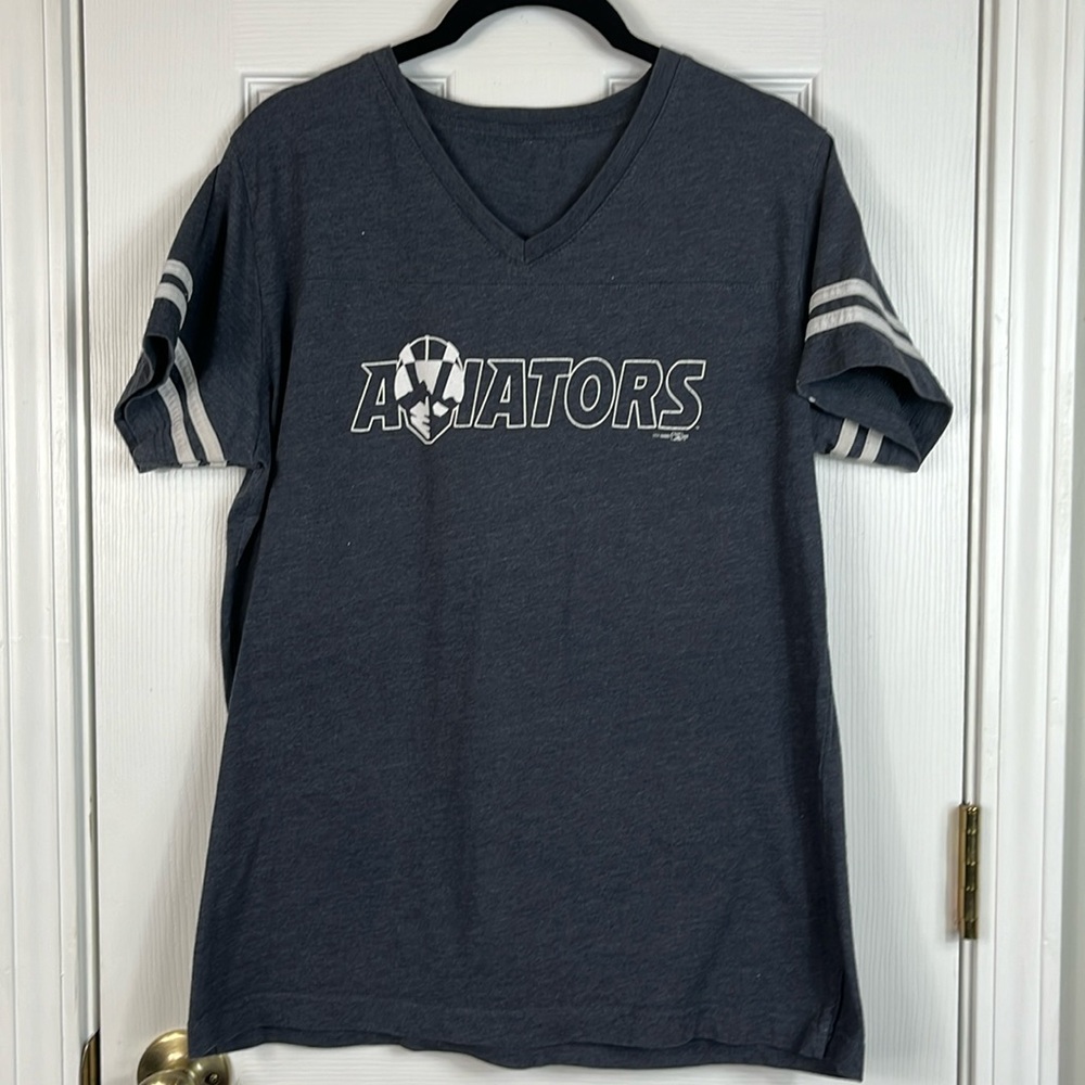 Las Vegas Aviators grey v neck short sleeved tee shirt size medium. Stripes